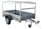 Auto Anhänger 230×125 Garden Trailer 230 KIPP Unitrailer 750 kg mit Stützrad, blauer Hochplane und Hochspriegel