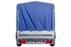 Anhänger Garden Trailer 200 KIPP 200×106 cm 750 kg [mit Hochspriegel, blauer Hochplane und Stützrad]
