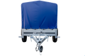 Anhänger Garden Trailer 200 KIPP 200×106 cm 750 kg [mit Hochspriegel, blauer Hochplane und Stützrad]