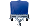 Anhänger Garden Trailer 200 KIPP 200×106 cm 750 kg [mit Hochspriegel, blauer Hochplane und Stützrad]