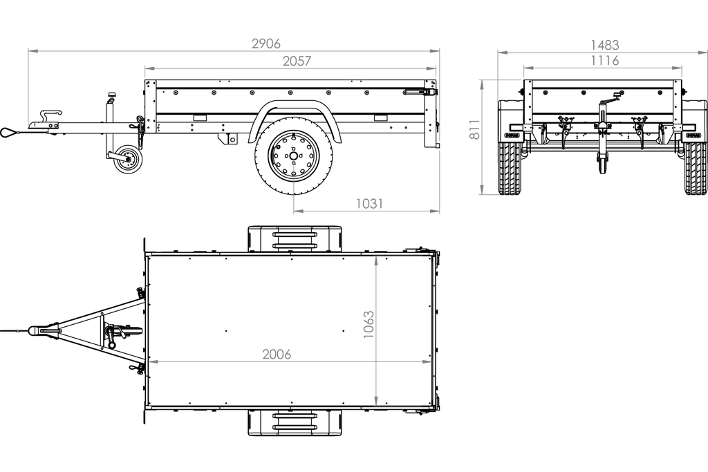 Anhänger Garden Trailer 200 KIPP 200×106 cm 750 kg [mit Hochspriegel, blauer Hochplane und Stützrad]