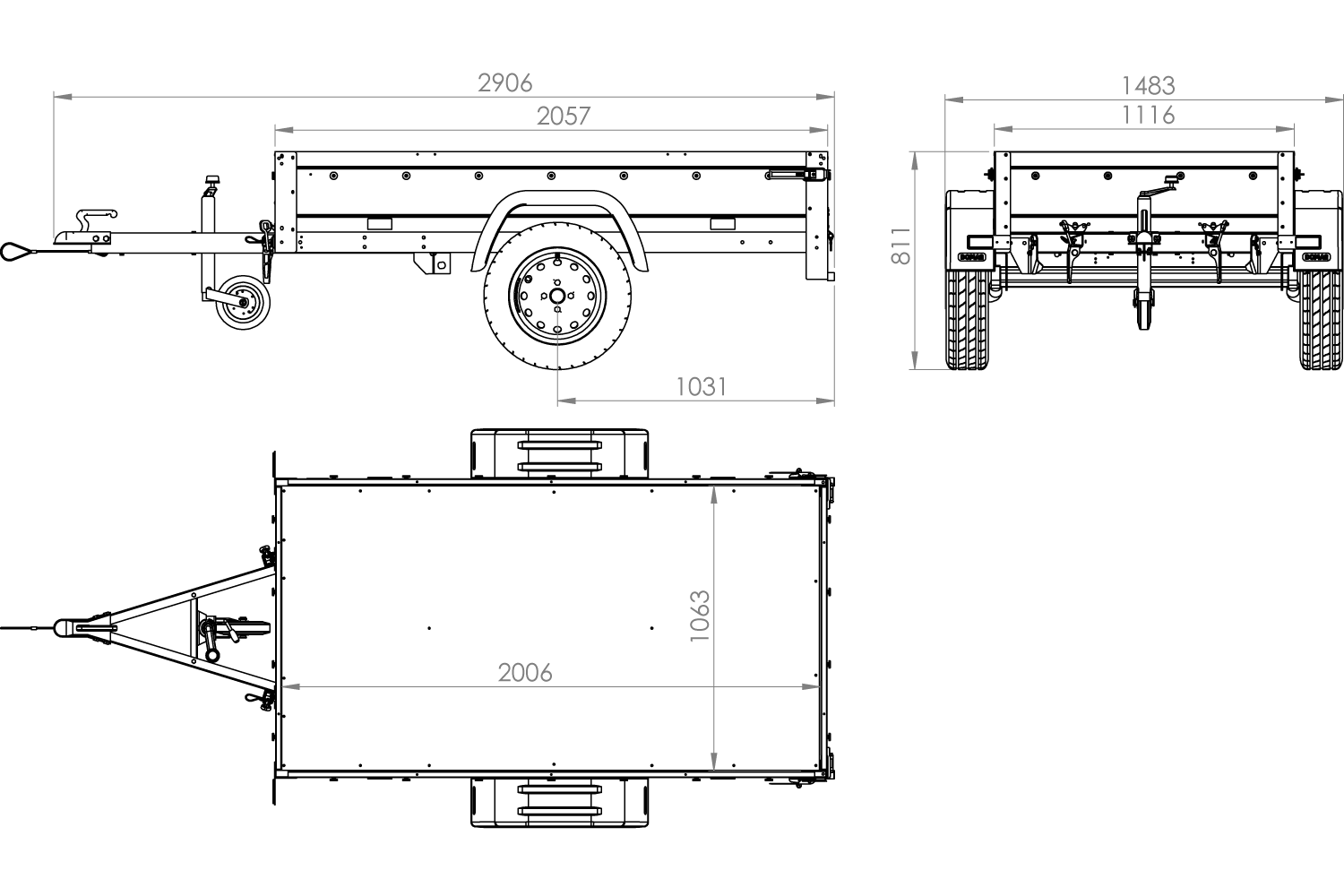 Anhänger Garden Trailer 200 KIPP 200×106 cm 750 kg [mit Hochspriegel, blauer Hochplane und Stützrad]