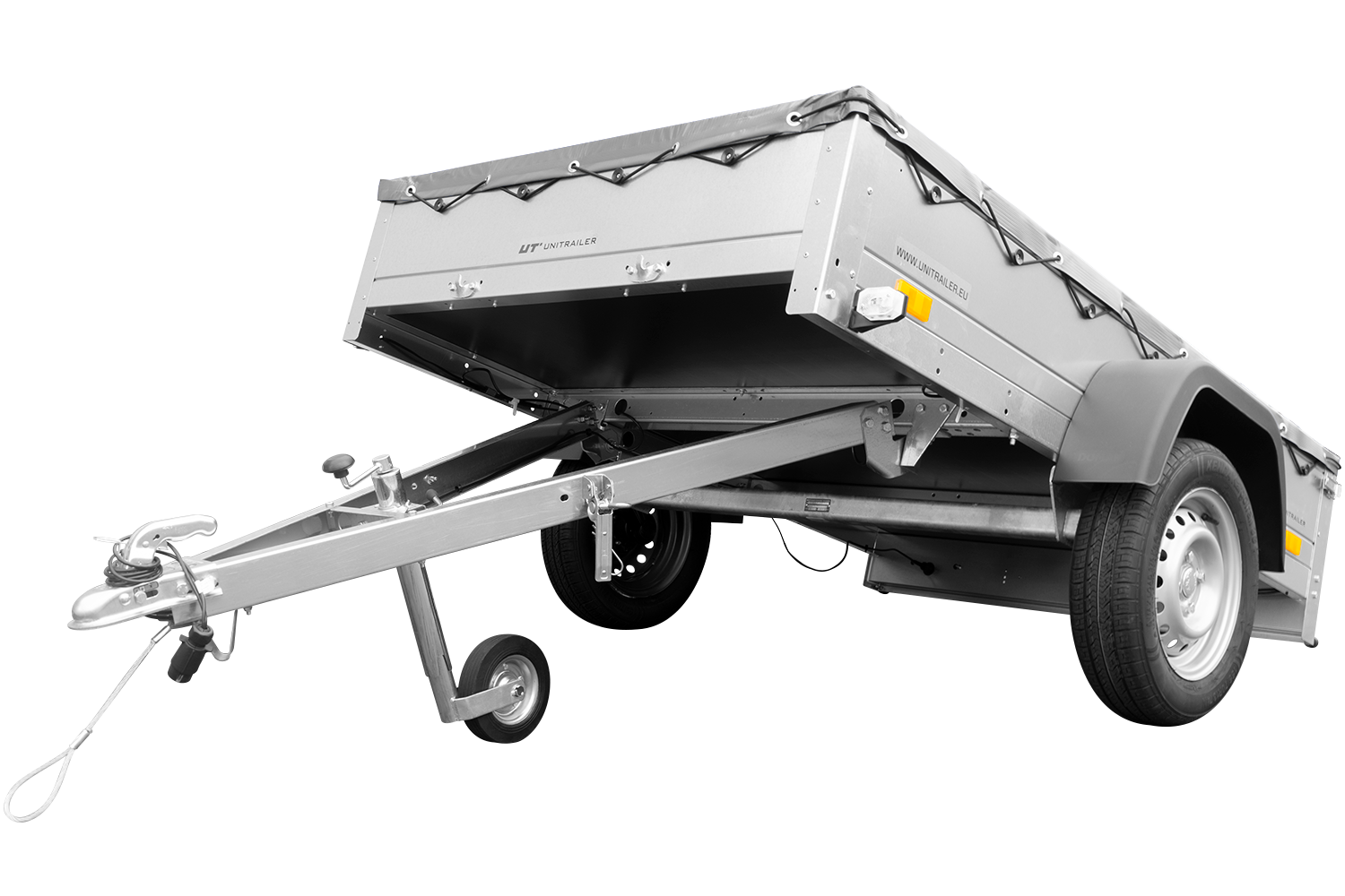 Anhänger für Pkws Garden Trailer 201 KIPP 200×125 cm 750 kg [mit Flachplane, Stützrad und Flachplaneträger]