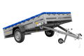 Einachsanhänger 264×150 UNITRAILER GARDEN 265 KIPP mit einem Flachplanenträger und blauer Plane
