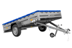 Einachsanhänger 264×150 UNITRAILER GARDEN 265 KIPP mit einem Flachplanenträger und blauer Plane