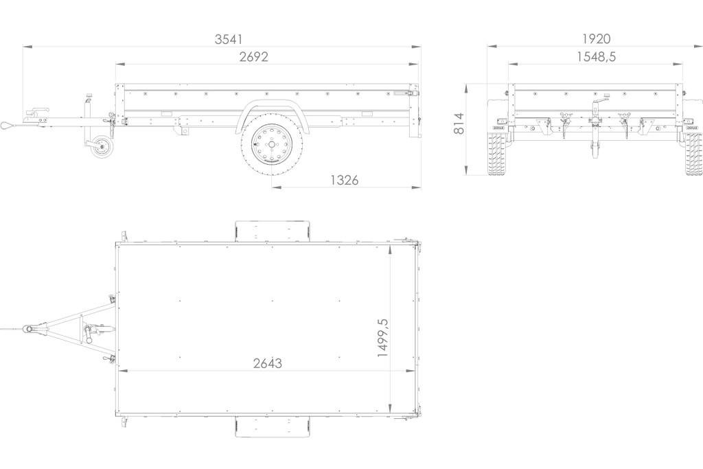 Einachsanhänger 264×150 UNITRAILER GARDEN 265 KIPP mit einem Flachplanenträger und blauer Plane