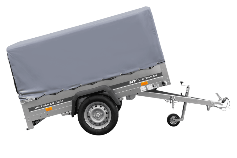 Einachsanhänger auf Federn 200×125 UNITRAILER GARDEN 201/R KIPP mit H-800-Rahmen und grauer Plane