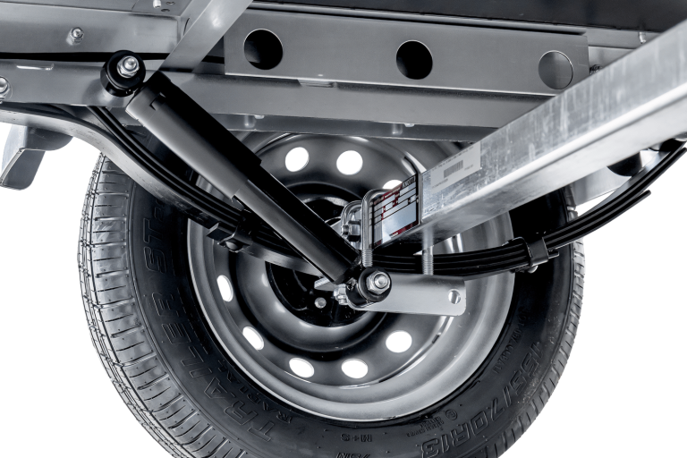 Einachsanhänger auf Federn 200×125 UNITRAILER GARDEN 201/R KIPP mit H-800-Rahmen und grauer Plane