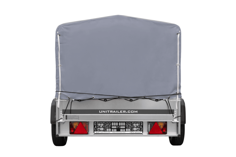 Einachsanhänger auf Federn 200×125 UNITRAILER GARDEN 201/R KIPP mit H-800-Rahmen und grauer Plane