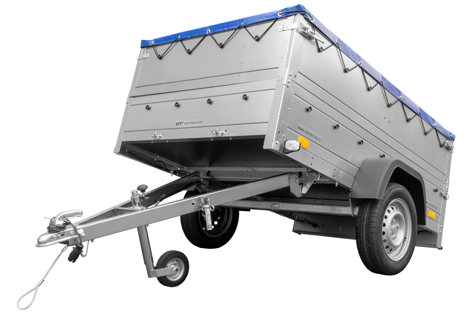 Kfz Anhänger 750 kg GARDEN TRAILER 201 KIPP mit zusätzlichen Bordwänden, Stützrad und blauer Flachplane