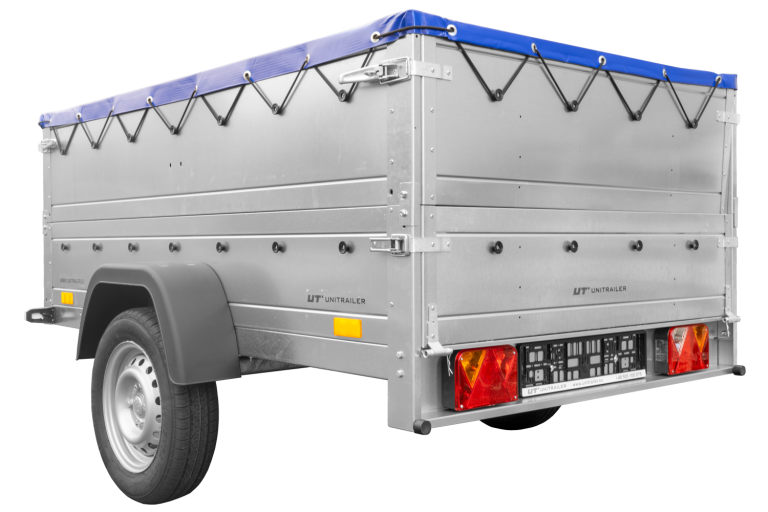 Kfz Anhänger 750 kg GARDEN TRAILER 201 KIPP mit zusätzlichen Bordwänden, Stützrad und blauer Flachplane